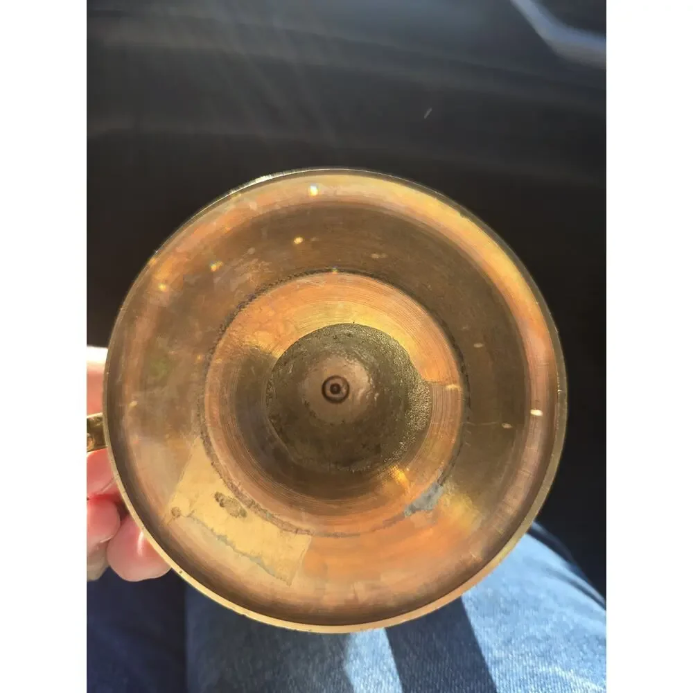 Vintage Solid Brass Chamberstick Candle Holder Finger Loop Handle Traditional De